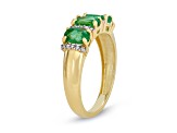 Emerald with Diamond Accent 10K Yellow Gold 3-Stone Ring 1.18ctw