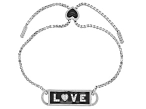 Judith Ripka 0.20ctw Bella Luce® Diamond Simulant & Black Enamel Rhodium Over Sterling Love Bracelet