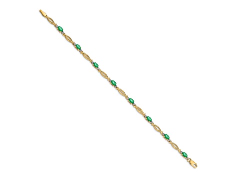 14k Yellow Gold and Rhodium Over 14k Yellow Gold Diamond and Emerald Bracelet