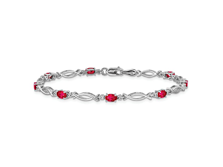 Rhodium Over 14k White Gold Diamond and Ruby Bracelet