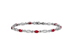 Rhodium Over 14k White Gold Diamond and Ruby Bracelet