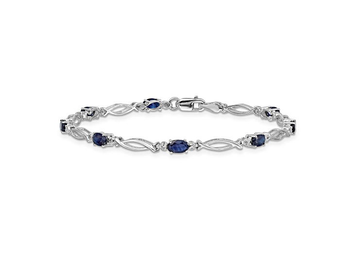 Rhodium Over 14k White Gold Diamond and Sapphire Bracelet