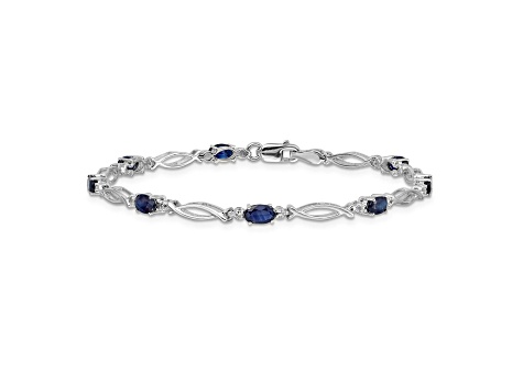 Rhodium Over 14k White Gold Diamond and Sapphire Bracelet