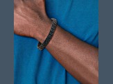 Black Braided Leather and Stainless Steel Antiqued 8.25-inch Bracelet