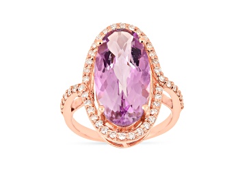 Picture of 18K Rose Gold Oval Amethyst and Moissanite Halo Design Ring 5.92ctw