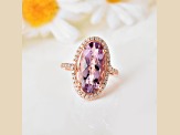 18K Rose Gold Oval Amethyst and Moissanite Halo Design Ring 5.92ctw