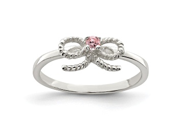 Picture of Sterling Silver Polished and Twisted Pink Cubic Zirconia Bow Children's Ring