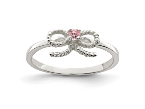 Sterling Silver Polished and Twisted Pink Cubic Zirconia Bow Children's Ring