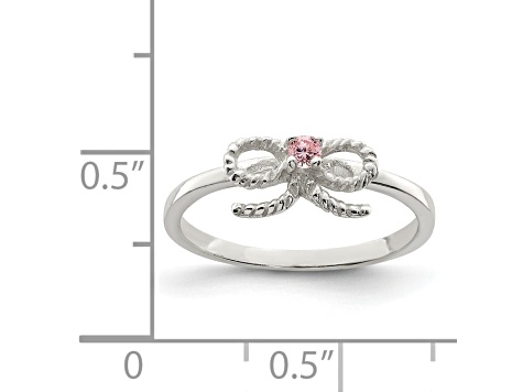 Sterling Silver Polished and Twisted Pink Cubic Zirconia Bow Children's Ring