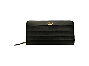 Valentino Garavani Diary Lines Black Grain Leather Zip-Around Long Wallet