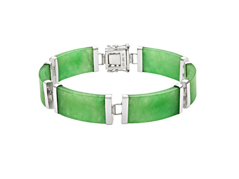 Sterling Silver 24X11MM Dyed Green Jadeite Link Bracelet