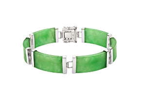 Sterling Silver 24X11MM Dyed Green Jadeite Link Bracelet