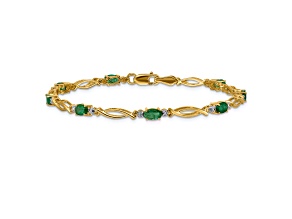 10k Yellow Gold and Rhodium Over 10k Yellow Gold Diamond and Emerald Bracelet