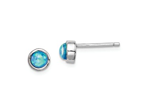 Rhodium Over Sterling Silver Polished 5mm Created Opal Round Stud Earrings