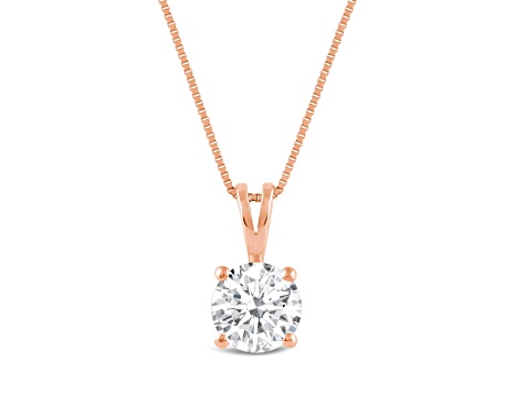 White Cubic Zirconia 14k Rose Gold Pendant With Chain 1.00ctw