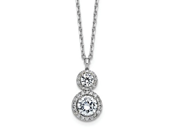 Picture of Rhodium Over Sterling Silver Double Round Cubic Zirconia Halo With 2 Inch Extension Necklace