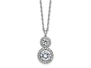 Rhodium Over Sterling Silver Double Round Cubic Zirconia Halo With 2 Inch Extension Necklace