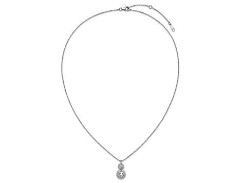 Rhodium Over Sterling Silver Double Round Cubic Zirconia Halo With 2 Inch Extension Necklace
