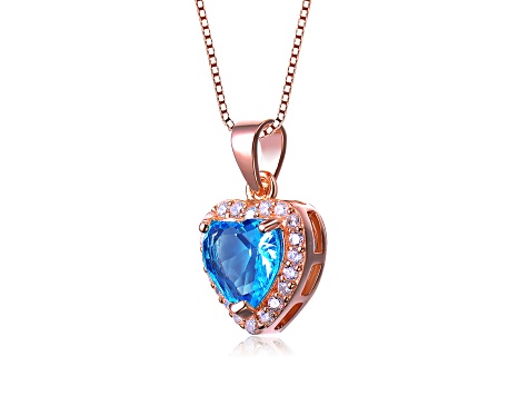 Blue Topaz-color Cubic Zirconia, 18k Rose Gold Plated over Sterling Silver Pendant Necklace