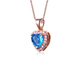 Blue Topaz-color Cubic Zirconia, 18k Rose Gold Plated over Sterling Silver Pendant Necklace