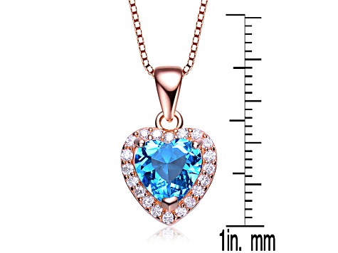 Blue Topaz-color Cubic Zirconia, 18k Rose Gold Plated over Sterling Silver Pendant Necklace