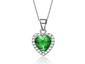 Emerald Green-color Cubic Zirconia, Rhodium Plated over Sterling Silver Pendant Necklace