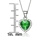 Emerald Green-color Cubic Zirconia, Rhodium Plated over Sterling Silver Pendant Necklace