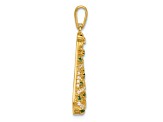 14K Yellow Gold Polished Green and White Cubic Zirconia Christmas Tree Pendant