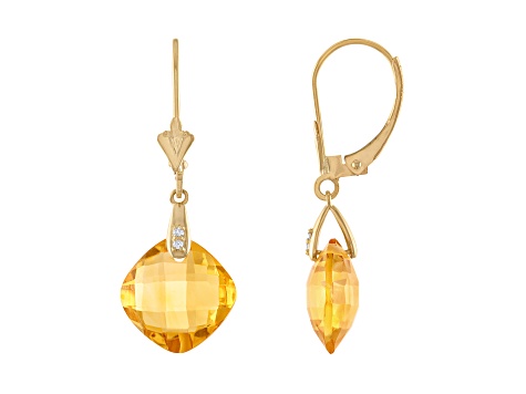 Citrine and Diamond Leverback 14k Gold Earrings 10ctw
