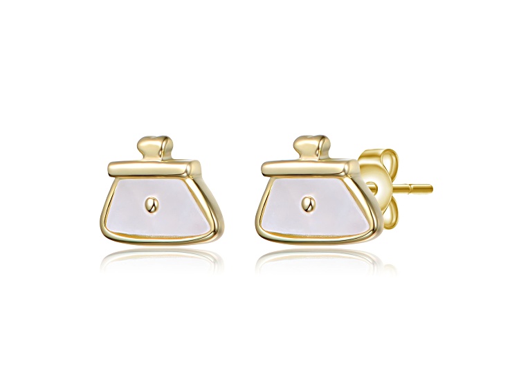White Mother-of-Pearl, 14K Gold-Plated over Brass Stud Earrings for Kids