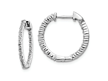 Picture of Rhodium Over 14K White Gold Oro Spotlight Lab Grown Diamond SI+, H+, In and Out Hinged Hoop Earrings