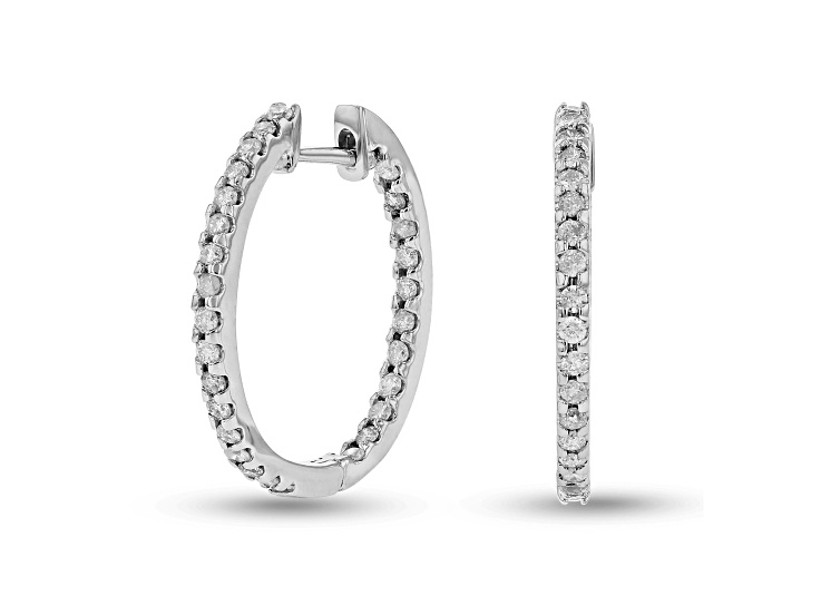 0.70ctw Diamond Hoop Earrings in 14k White Gold