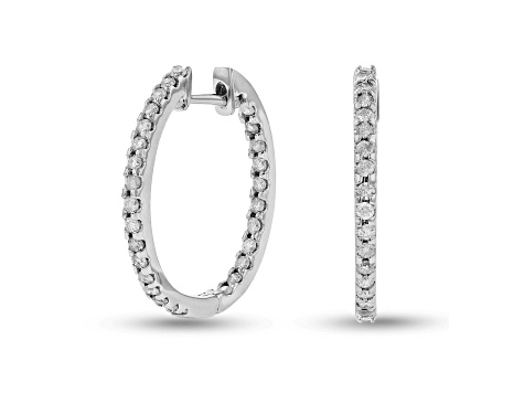 0.70ctw Diamond Hoop Earrings in 14k White Gold