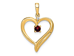 14k Yellow Gold Garnet and Diamond Heart Pendant