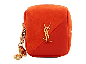 Saint Laurent Jamie YSL Keyring Cube Orange Suede Leather
