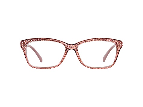 Pink Crystal Rectangular Frame Reading Glasses. Strength 2.50