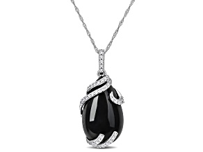 Black Onyx & Diamond 10K White Gold Pendant With Chain 9.20ctw