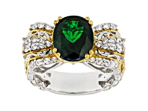 Green Chrome Diopside Rhodium/24k Yellow Gold Over Palladium Sterling Silver Ring 4.44ctw