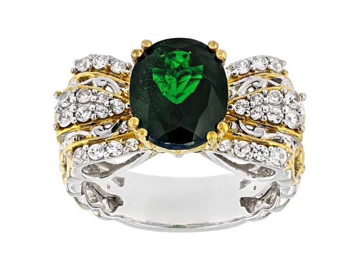 Green Chrome Diopside Rhodium/24k Yellow Gold Over Palladium Sterling Silver Ring 4.44ctw