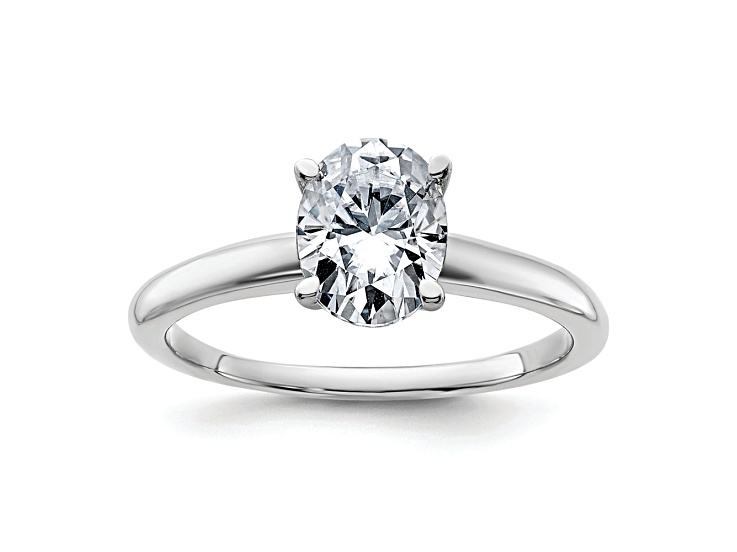 Rhodium Over 14K White Gold 1 1/2 ct. D E F Pure Light Oval Moissanite Solitaire Ring
