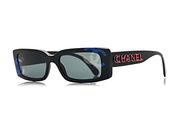 Chanel Black Rectangular Frame / Gray Lenses Sunglasses - 11J2DA | JTV