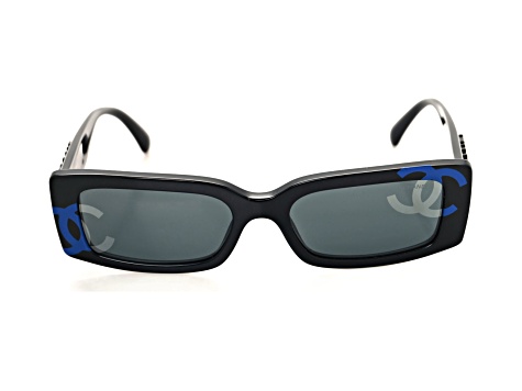 Chanel Black Rectangular Frame / Gray Lenses Sunglasses