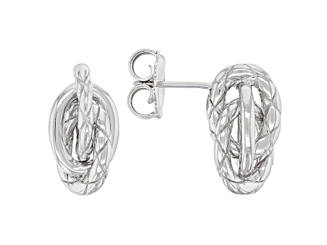 Judith Ripka Rhodium Over Sterling Silver Textured Interlocking Oval Drop Earrings