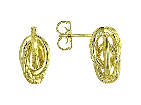 Judith Ripka 14k Yellow Gold Clad Textured Interlocking Oval Drop Earrings