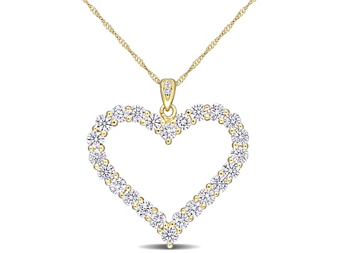 2 2/5 CT DEW Created Moissanite Heart Pendant with Chain in Yellow Plated Sterling Silver