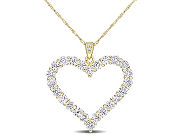 Picture of 2 2/5 CT DEW Created Moissanite Heart Pendant with Chain in Yellow Plated Sterling Silver