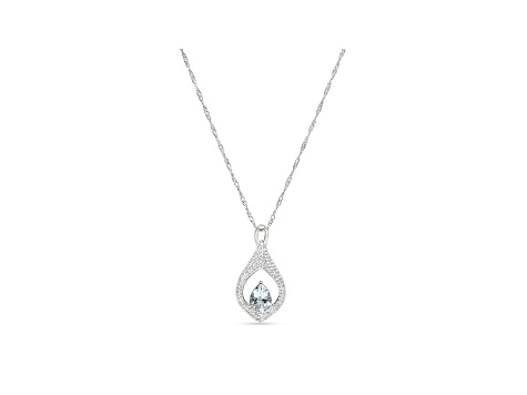 Pear Aquamarine and Cubic Zirconia Rhodium Over Sterling Silver Pendant with chain, 1.94ctw