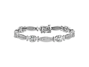 Rhodium Over Sterling Silver Cubic Zirconia Mom with Safety Clasp Bracelet