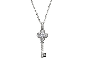 White Cubic Zirconia Platineve® Key Pendant With Chain 1.28ctw