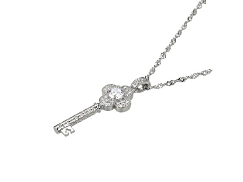 White Cubic Zirconia Platineve® Key Pendant With Chain 1.28ctw